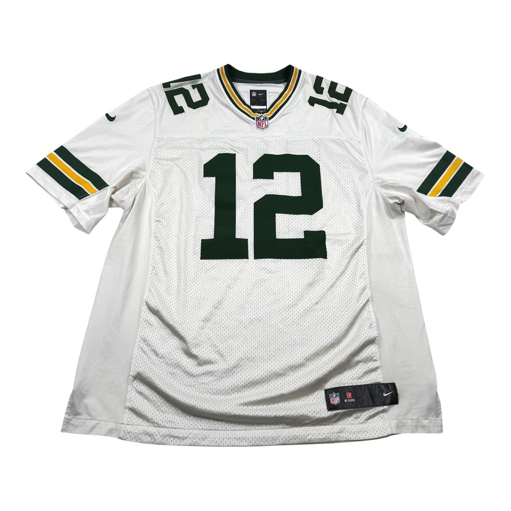 Green Bay Packers Football Jersey Mens XL White NFL Nike Rodgers 12 On Field